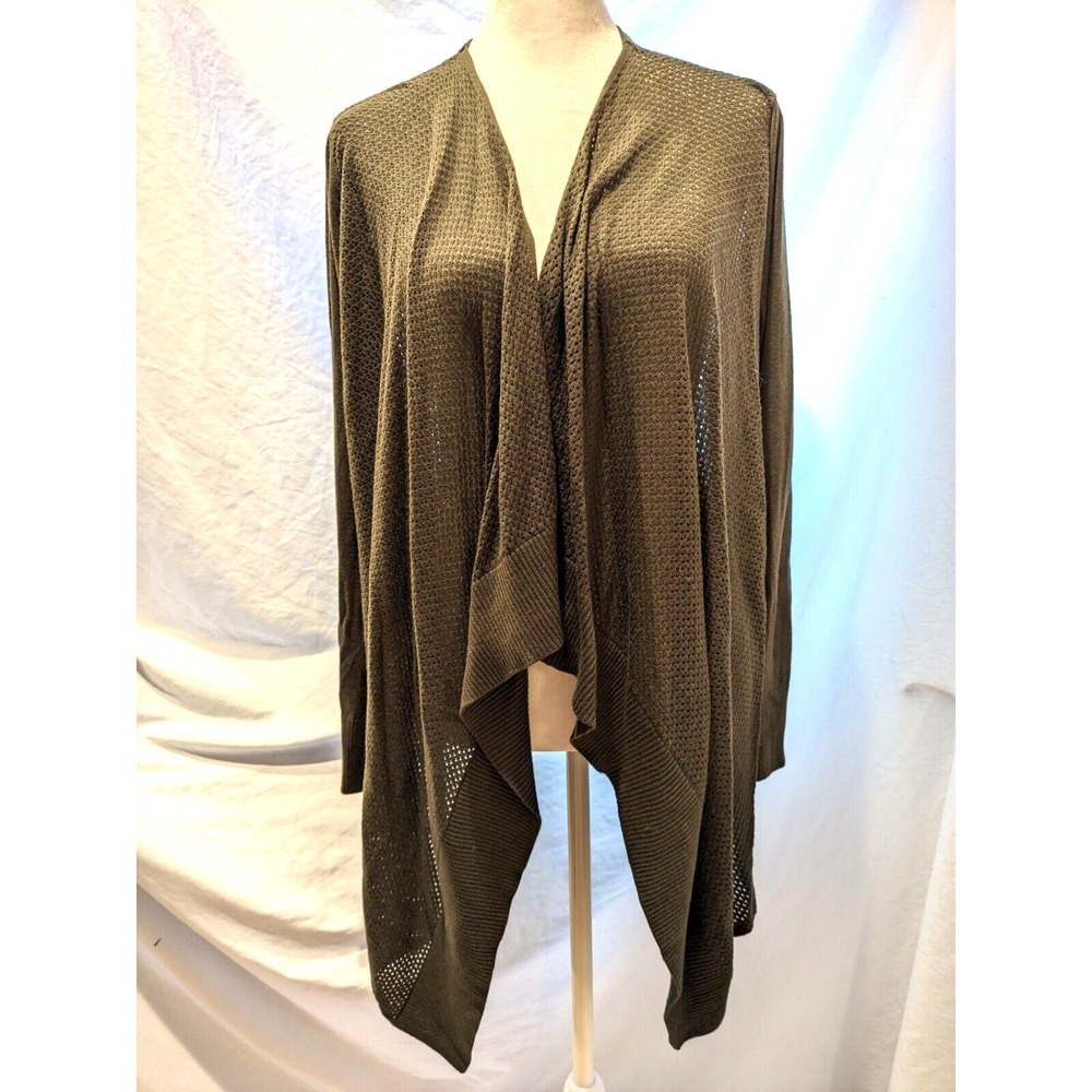 DKNYC Womens Dk. Olive Green Weave/Mesh Long Sleeve Open Front Cardigan Drape XL